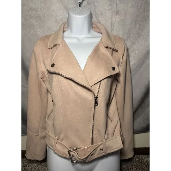 Blush Pink Faux Suede Biker Moto Jacket Size Small - Picture 1 of 6